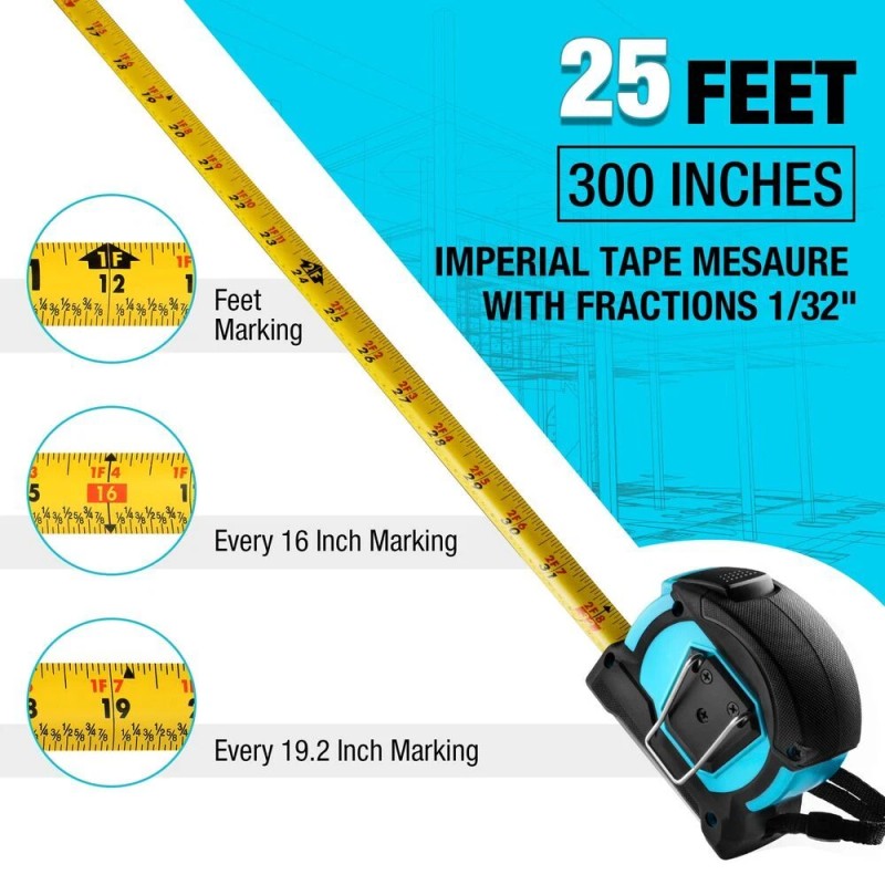 DURATECH 25FT Auto-Lock Tape Measur Double Sided Measurement Tape Easy