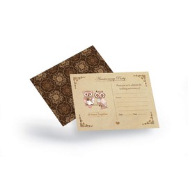Artstore Vintage Owls 25th Wedding Anniversary Invitations With Brown Kraft Envelopes - Pack of 20