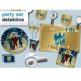 Aclouddate Party Box Detectives 69 Pieces Plates, Cups, Napkins, Straws, Footprints, Placemats, Bunting