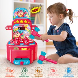 VATOS VATOS Whack Game Toy with Mole,Mini Electronic Arcade Pounding Bench Coin game with 2 Hammers Toy,Interactive Educational Developmental Game for Toddlers Kids Girls and Boys Age 3 4 5 6 Years Old