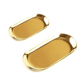 Set of 2pcs Gold Oval Tray Stainless Steel Cosmetics Jewelry Towel Fruit Dish Plate Different Sizes