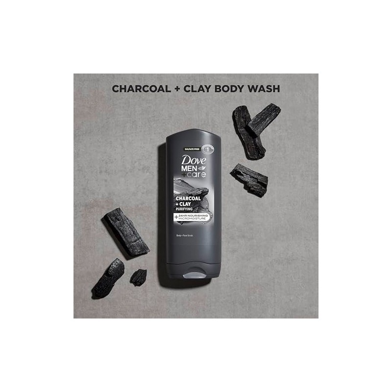 Dove Men+Care Elements Body Wash Charcoal+Clay 13.5 oz Effectively Washes