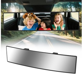 HmmtyRack Rear View Mirror, Chrome Anti-glare Panoramic Rear Mirrors Universal 14 Inch Convex Car Interior Clip on Extra Big Wide Angle Rearview Mirror Extender to Reduce Blind Spot for Car SUV Trucks