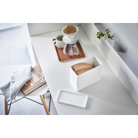 Yamazaki 6905 TOWER Coffee Filter Storage Box, White, Polypropylene, Minimalist Design