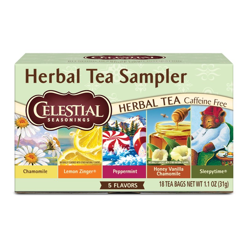 Celestial Seasonings Herbal Tea Sampler Variety Pack, Caffeine Free, 18