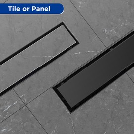 Linear Shower Drain, Shower Drain 24 inch with Removable Grate Cover,304 Stainless Steel, Shower Drain with Hair Catcher and Leveling Feet,Matte Black