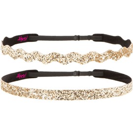 Hipsy Women's Adjustable No Slip Cute Fashion Headbands Bling Glitter Hairband Packs (2pk Gold Bling Glitter)