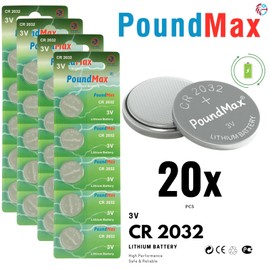 PoundMax CR 2032 Batteries 3v Lithium Coin Cell Battery Combo Pack - 20 Count