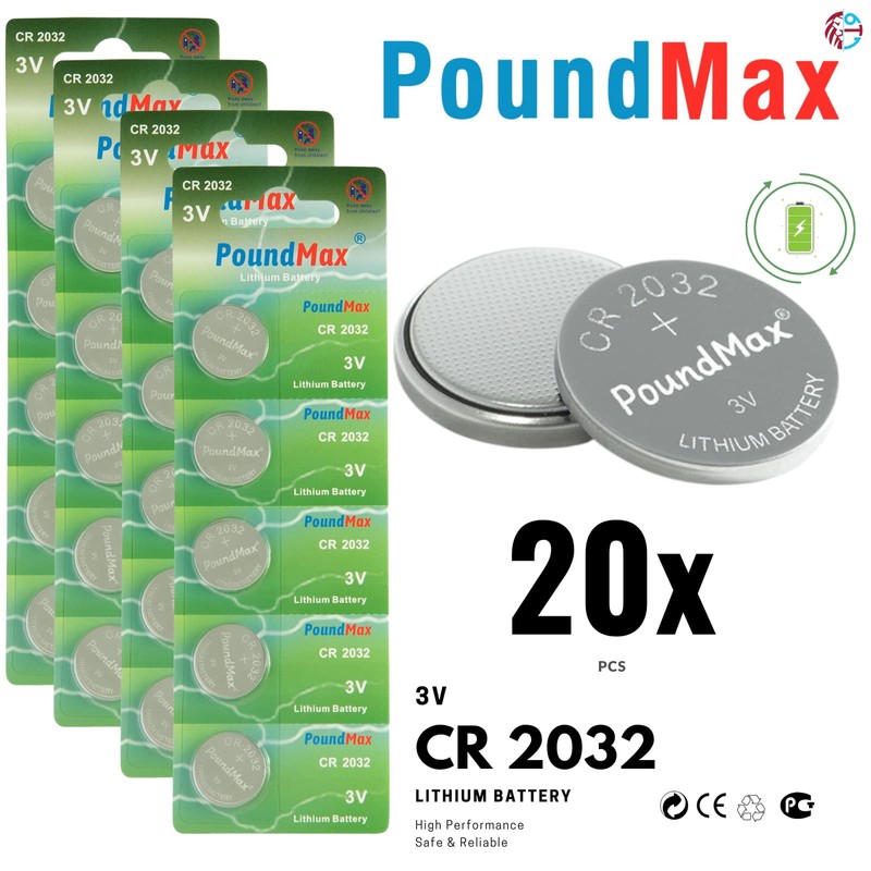 PoundMax CR 2032 Batteries 3v Lithium Coin Cell Battery Combo