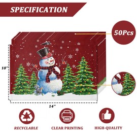 Snowman Paper Setemat Christmas Paper Placemats 50 Pack 10 x 14 Inch Seasonal Winter Christmas Disposable Placemat for Holiday Farmhouse Indoor Outdoor Home Party Dining Decoration Decoration