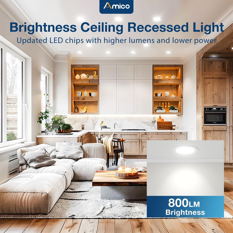 Amico 6 Pack 4 Inch 5CCT Ultra-Thin LED Recessed Dimmable