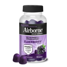 Airborne Elderberry + Zinc & Vitamin C Gummies for Adults, Immune Support with Antioxidants Vitamins C, D & E, 130 Count, Elderberry Flavor