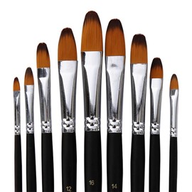 n/ a Artist Paint Brushes Set,9 Pcs Professional Filbert Brushes for Acrylic Oil Watercolor Gouache Painting Kits with Long Handle Nylon Hair