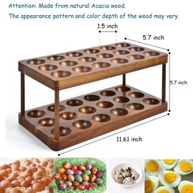 Acacia Wooden Double Layer Egg Holder, 36 Capacity Farmhouse Kitchen 2 Tier Fresh Egg Storage Rack Basket, Deviled Eggs Plates Eggs Tray Organizer for Countertop