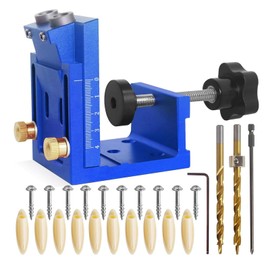 Pocket Hole Jig Kit with 2 Drill Bits 15 Degree Drill Guide Joint Screw Kit Inclined Hole Drilling Positioner Adjustable Metal Pocket Drill Joinery Screw Kit