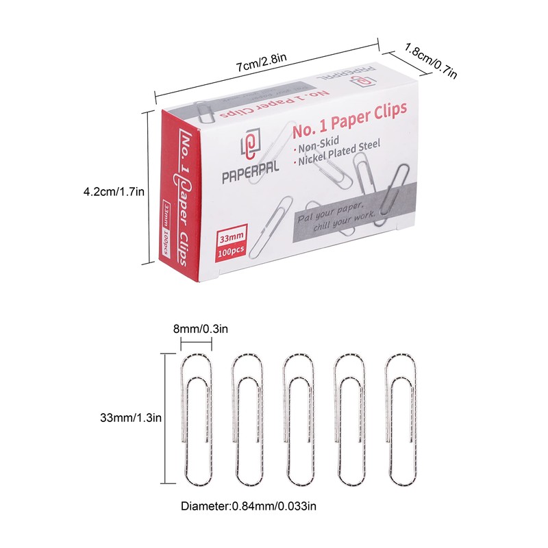 PAPERPAL PAPERPAL #1 Nonskid Paper Clips, 600 Medium Paper Clips