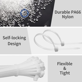 Small Zip Ties,White Zip Ties 4 Inch 100 Pack, Nylon Cable Ties Self Locking Tie Straps, Heavy Duty clear zip ties, Tiny Cable Ties for Indoor and Outdoor by OSXCAUES (4" White)
