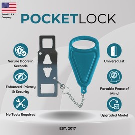 Portable Door Lock for Travel by PocketLock - Safety Lock | Hotel Door Lock | Travel Door Lock | Privacy & Home Security Door Lock (Blue)