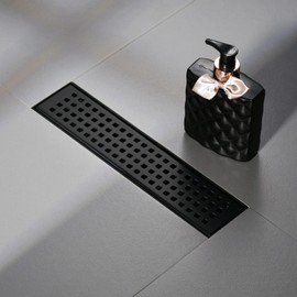 Linear Shower Drain 12 Inch Rectangular,Removable Quadrato Pattern Grate,Matte Black,Food-Grade SUS 304 Stainless Steel,CUPC Certified