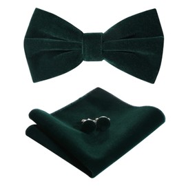 HOULIFE Mens Velvet Bowtie Pretied, Solid Color Formal Adjustable Tuxedo Bow Ties for Wedding Party Prom Various Color, Dark Green, Medium