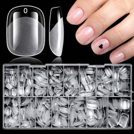 LoveOurHome 600pc Extra Short Squoval Nail Tips Clear Fake Nails XS Short Round Square Gel Nail Tips Full Cover Acrylic Nails Clear Press on Nails 15 Sizes False Fingernail for Gel Nail Extension