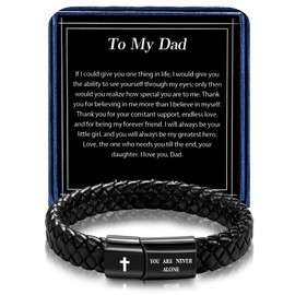 Alissl Black Leather Bracelet Cuff Cross Christian Bracelet for Dad form Daughter Birthday Christmas Gifts for Dad