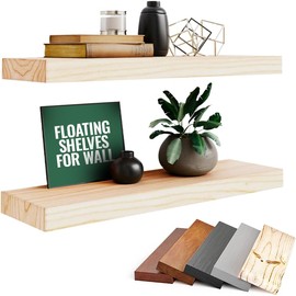 Imperative Décor Floating Wall Shelves Set of 2 - Functional & Rustic Wooden Shelve Home Furnishing, Bathroom, Kitchen - Handmade New & Improved Version (Unfinished, 36" x 6.5")