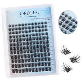 Oreola Individual Eyelashes Manga 144 Pieces Cluster Eyelashes Super Thin Band False Eyelashes Wide Hand Fishtail Individual Eyelashes 8-16mm DIY Eyelash Extension for Beginners