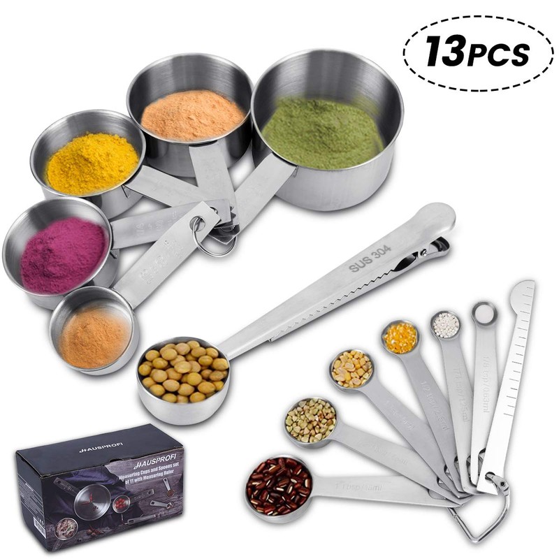 HAUSPROFI Measuring Cups and Spoons Set, 13 Pieces Premium Stainless