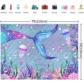 Hnmdmyi 2.1 x 1.5 m Photo Background Mermaid Under the Sea Purple Coral Beads Glitter Scales Underwater Photography Background Girls Princess Little Mermaid Birthday Party Decoration