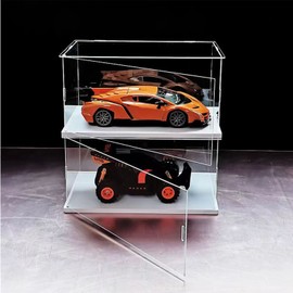 Hinged Display Case Made of Transparent Acrylic for Assembling the Counter Box with White Base for Display Transparent Display Case, Dustproof Display Case for Action Figures, Toys (20 x 10 x 15 cm)