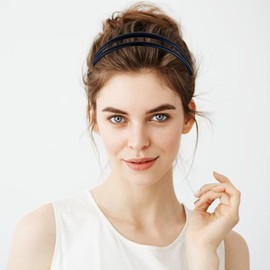 2 Pieces Plastic Headband Double Row Teeth Comb Hair Band Simple and Chic Hair Hoop Non-Slip Hair Accessory for Women Girls Daily Dating Decorations(Black, Brown)