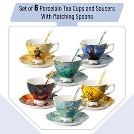 BTaT Porcelain Tea Cup Set - 6 Pieces, Includes Spoons, Perfect for Afternoon Tea