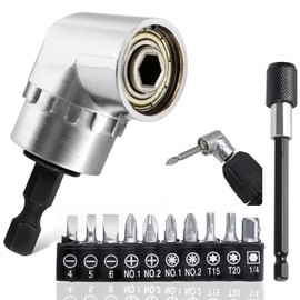 Vakki Right Angle Drill & Screwdriver Bit Set, 105 Degree Right Angle Drill Attachment, 1/4inch Hex Angle Drill with 10 PCS PZ2 Screwdriver Bits and Bit Holder for Tight Corner Workspace