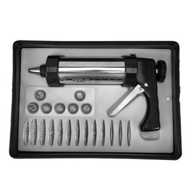 Cookie Press Gun Set, Spritz Cookie Press for Baking Stainless Steel Icing Decoration Press Gun Kit Biscuit Press Gun with 13 Discs 7 Icing Tips for Home DIY Biscuit Maker and Decoration, Black