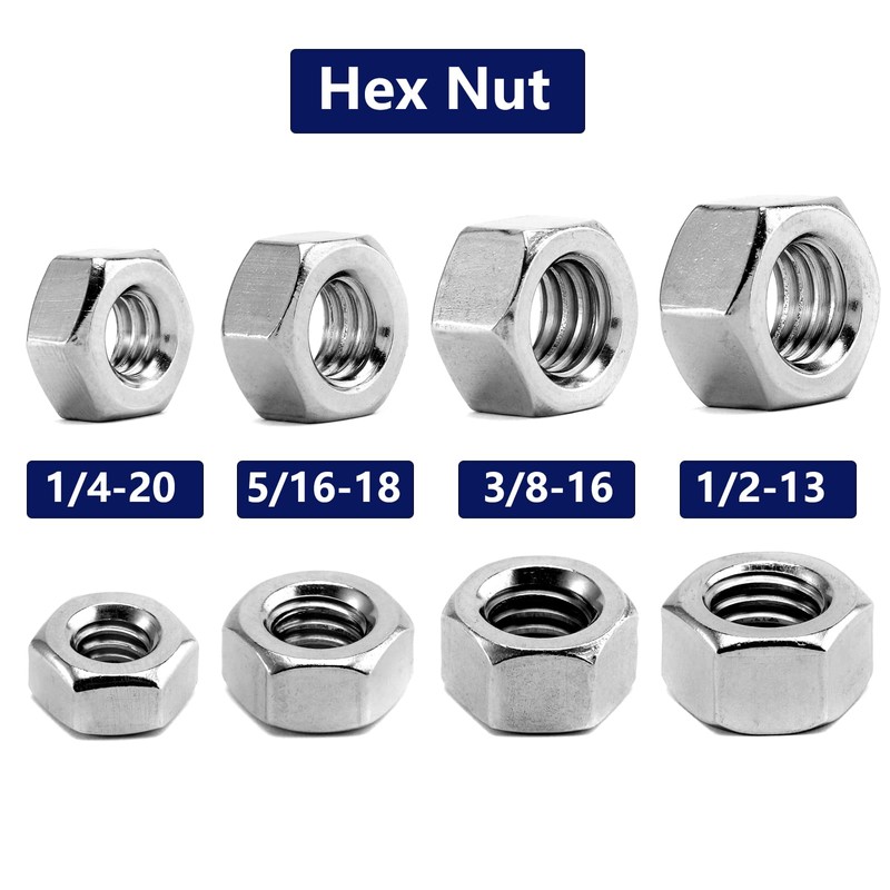 1/4-20 Hex Nuts 100Pcs 304 Stainless Steel 18-8, Full Thread,