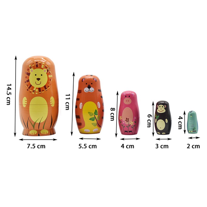 5PCS Animals Russian Dolls Cute Cartoon Animal Pattern Doll Gifts