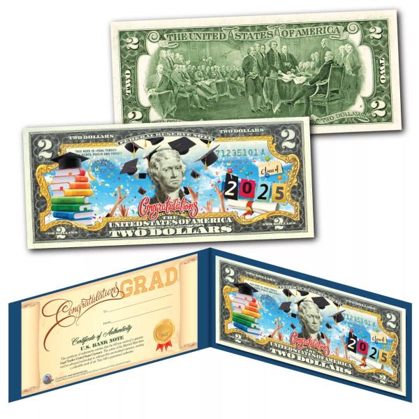 HAPPY GRADUATION Class of 2025 Official $2 US Bill w/