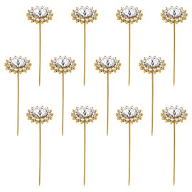 12 Pcs Diamond Pins for Bouquets, 2.17 Inch Flower Diamond Pins Gold Floral Crystal Straight Pin Corsage Boutonniere Pin for Wedding Bouquet Jewelry Ornaments Decoration DIY Craft Sewing