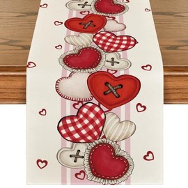 Artoid Mode - Camino de mesa con botones en forma de corazón de San Valentín, decoración de mesa de comedor de cocina de temporada para decoración de fiesta en el hogar, 13 x 36 pulgadas