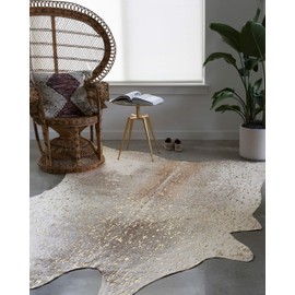 Loloi II Bryce Collection Faux Cowhide Area Rug, 5' x 6'6", Pewter/Gold