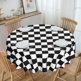 Ohocut Checkered Round Tablecloth, Black and White Round Table Cloths 60 Inch, Cute Retro Vintage Checkerboard Table Cloth Round Cover for Picnic, Racing Party, Dinner, Waterproof Tablecloth