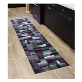 Masada Rugs, Modern Contemporary Runner Area Rug, Purple Grey Black (2 Feet 4 Inch X 10 Feet 11 Inch) Runner