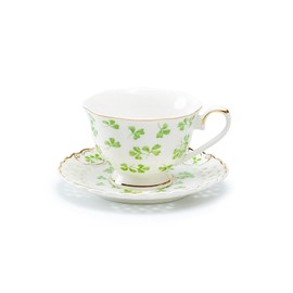 Gracie China Shop Grace Teaware Shamrock Fine Porcelain Tea Cup and Saucer Set with Pierced Design Hand Painted Gold Detailing, Regular