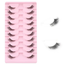 Kiusatig Half Lashes Fluffy Wispy Cat Eye Lashes 3/4 Lashes Natural Look Eyelashes 10 Pairs False Eyelashes Clear Band Corner Lashes