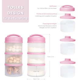 Termichy Milchpulver Portionierer Baby Stapelbar Milchpulver Aufbewahrungsbox 2 Stück (Babyrosa-2)
