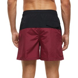 SILKWORLD Men's Swim Trunks Quick Dry Bathing Suit, Beach Shorts with Mesh Lining,Black/Wine Red,X-Large