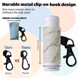 DELORIGIN 10PCS Marble Pattern Lip Balm Keyring Colorful Lipstick Holder Pouch Clip on Lip Gloss Sleeves with Metel Clasp Elastic Chapstick Holder for Lipbalm Chapstick Storage