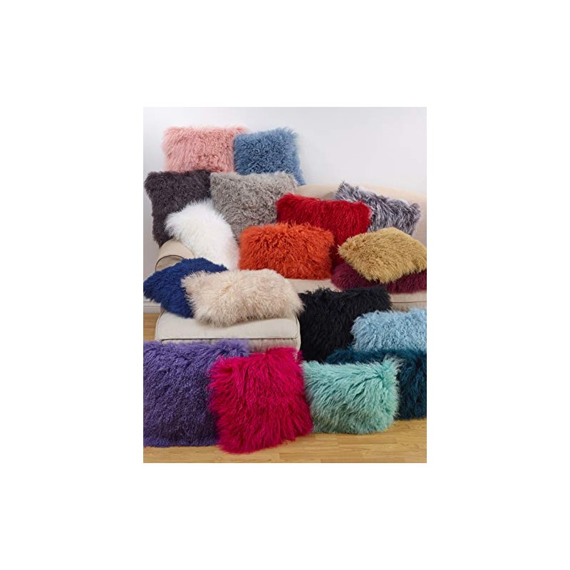 SARO LIFESTYLE Mongolian Lamb Fur Poly Filled Throw Pillow