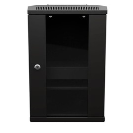 NavePoint 9U 10 Inch Network Server Cabinet, 15.75 inch Deep, Glass Door, Black, Wall Mountable, 2 x Shelves, 1 x Blank Panel